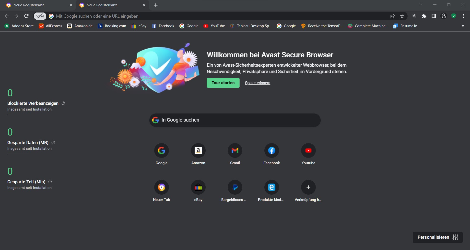 screenshot avast browser dark mode