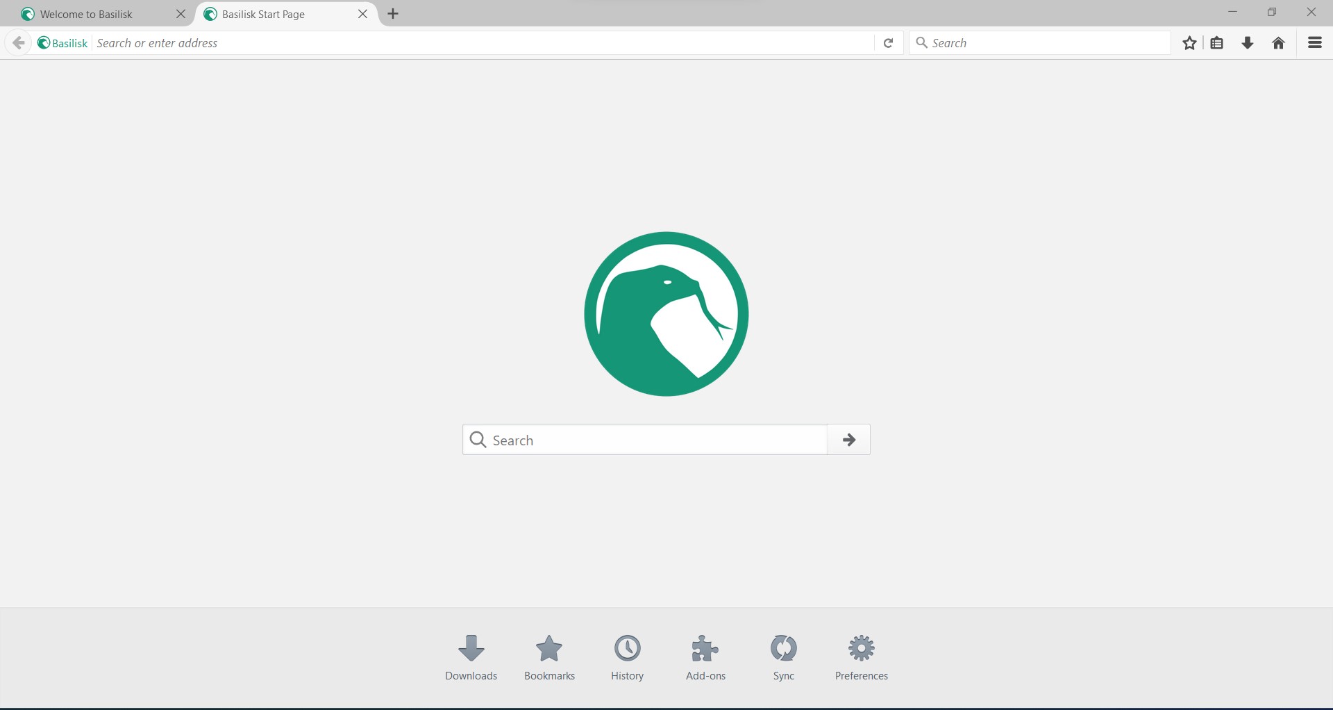 screenshot basilisk browser start page