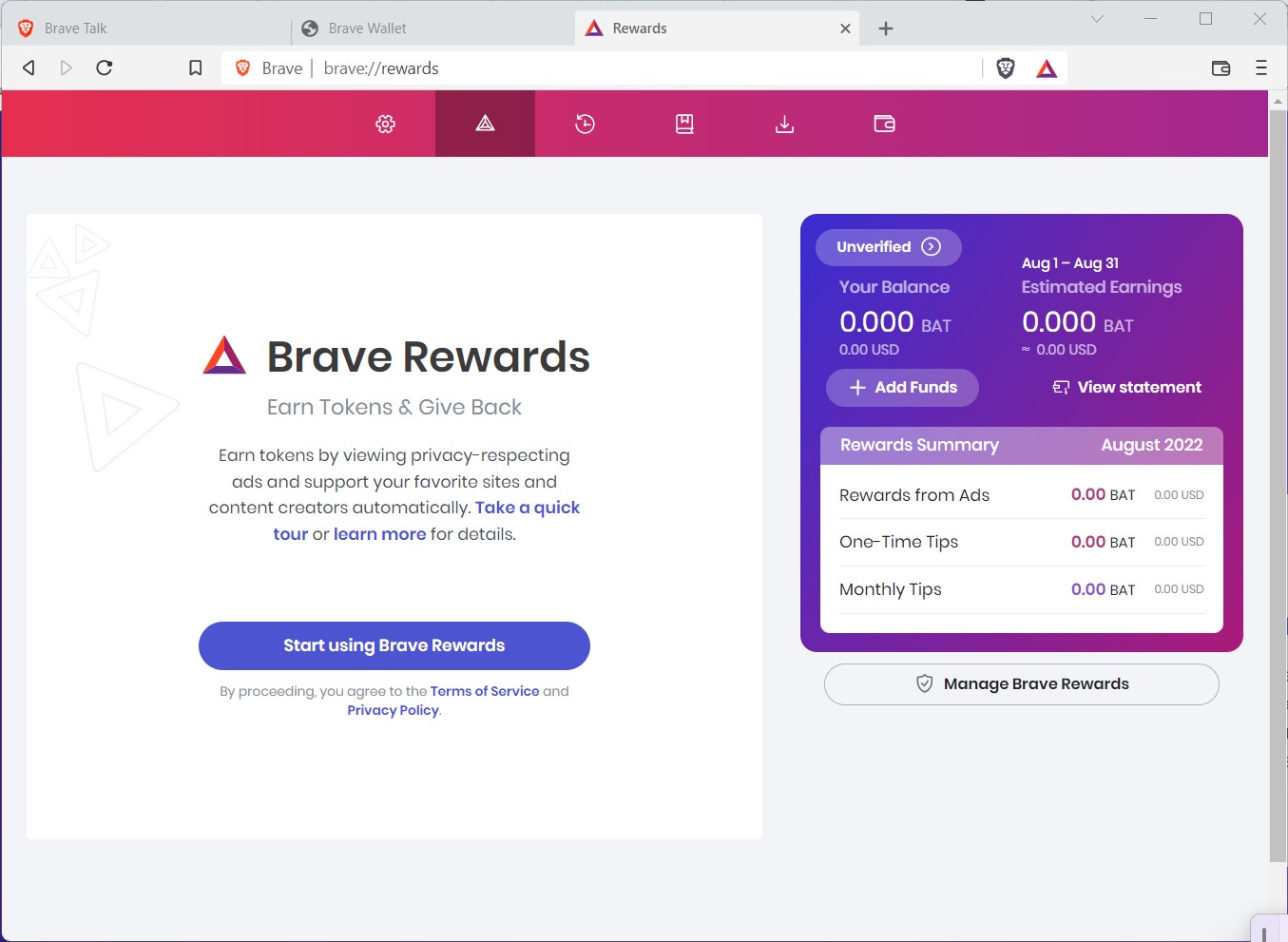 screenshot brave browser brave rewards