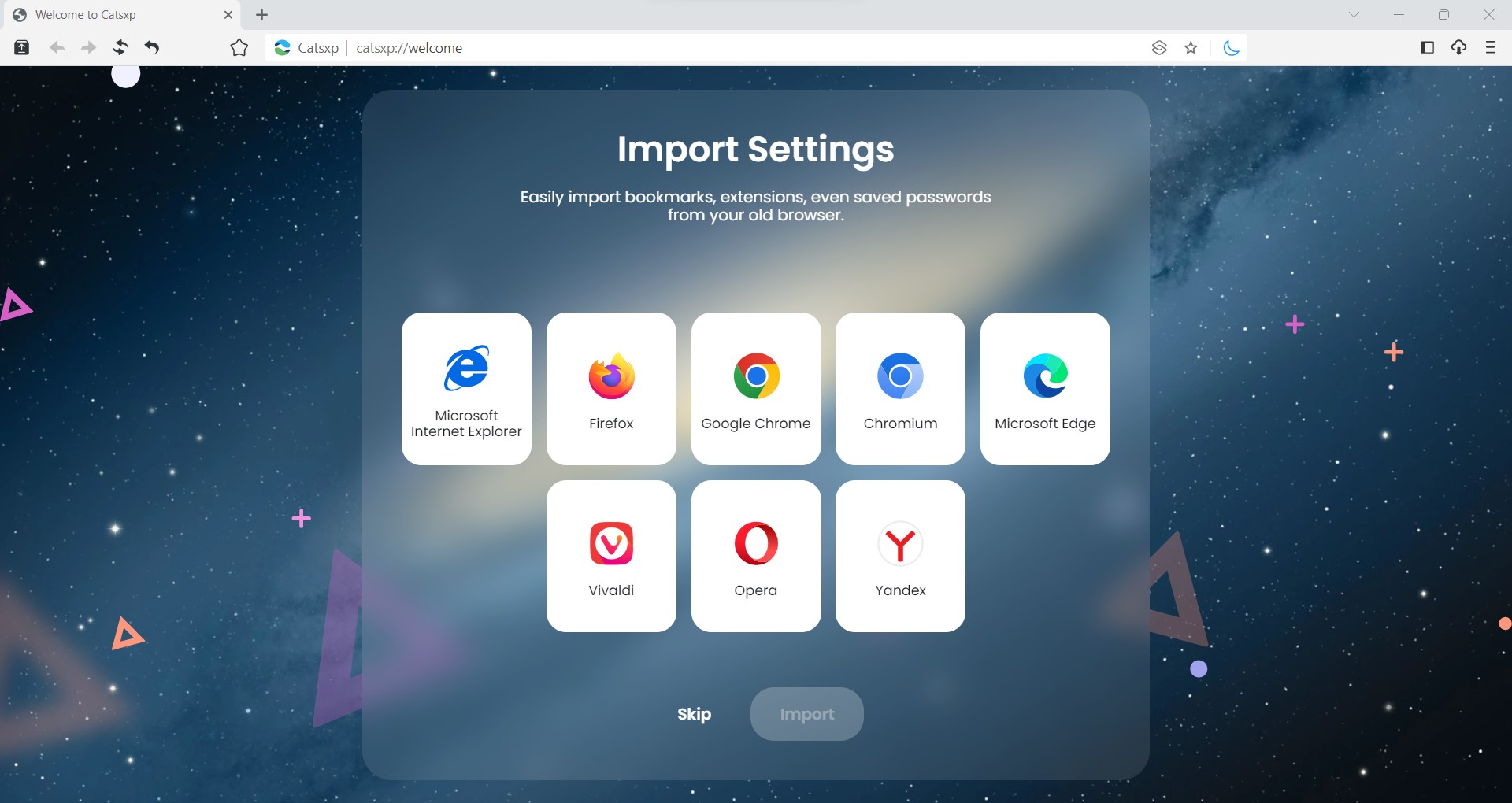 screenshot catsxp browser import settings