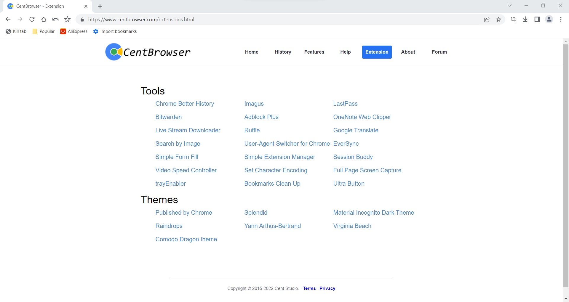 screenshot cent browser extensions