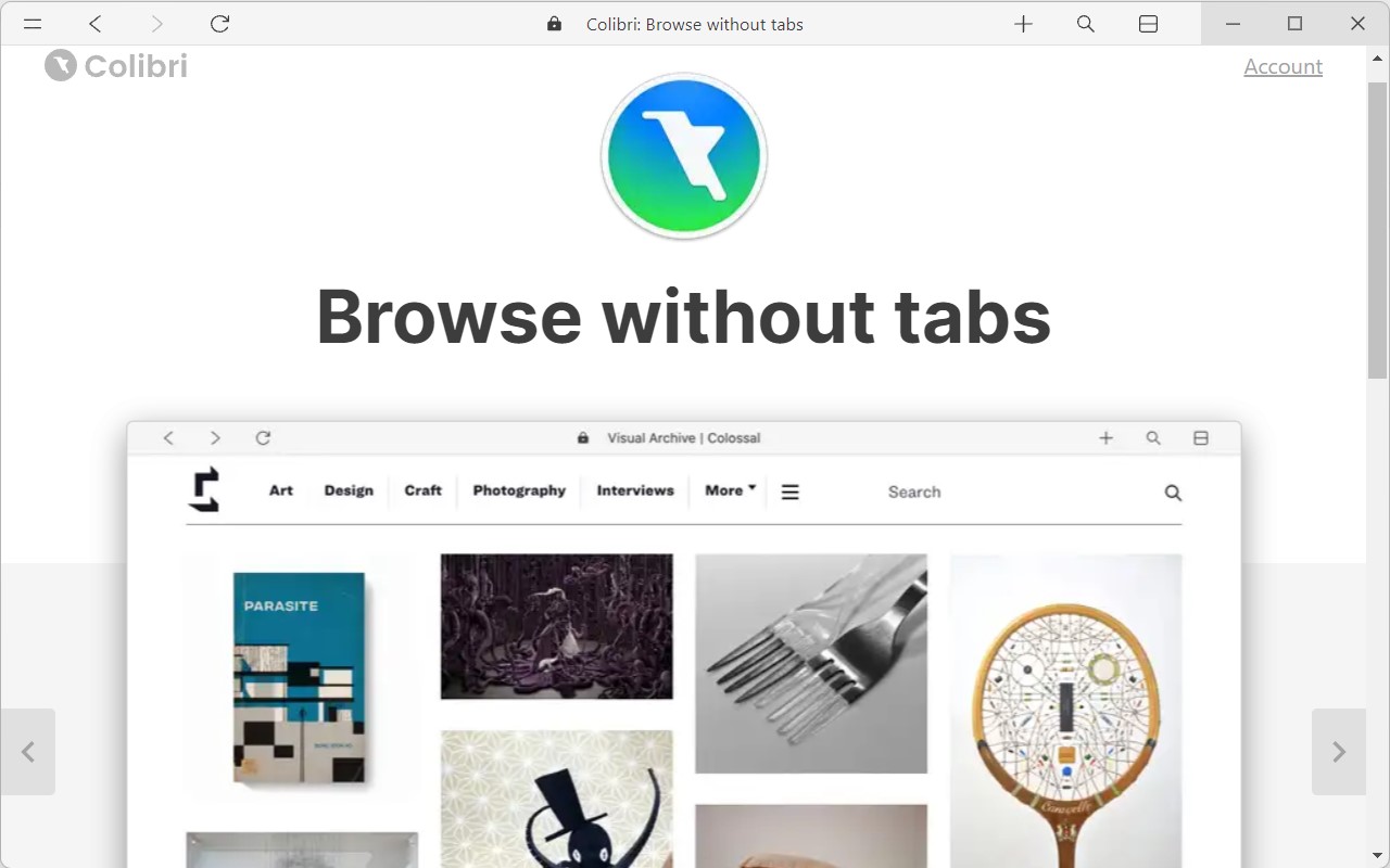 screenshot colibri browser browse without tabs