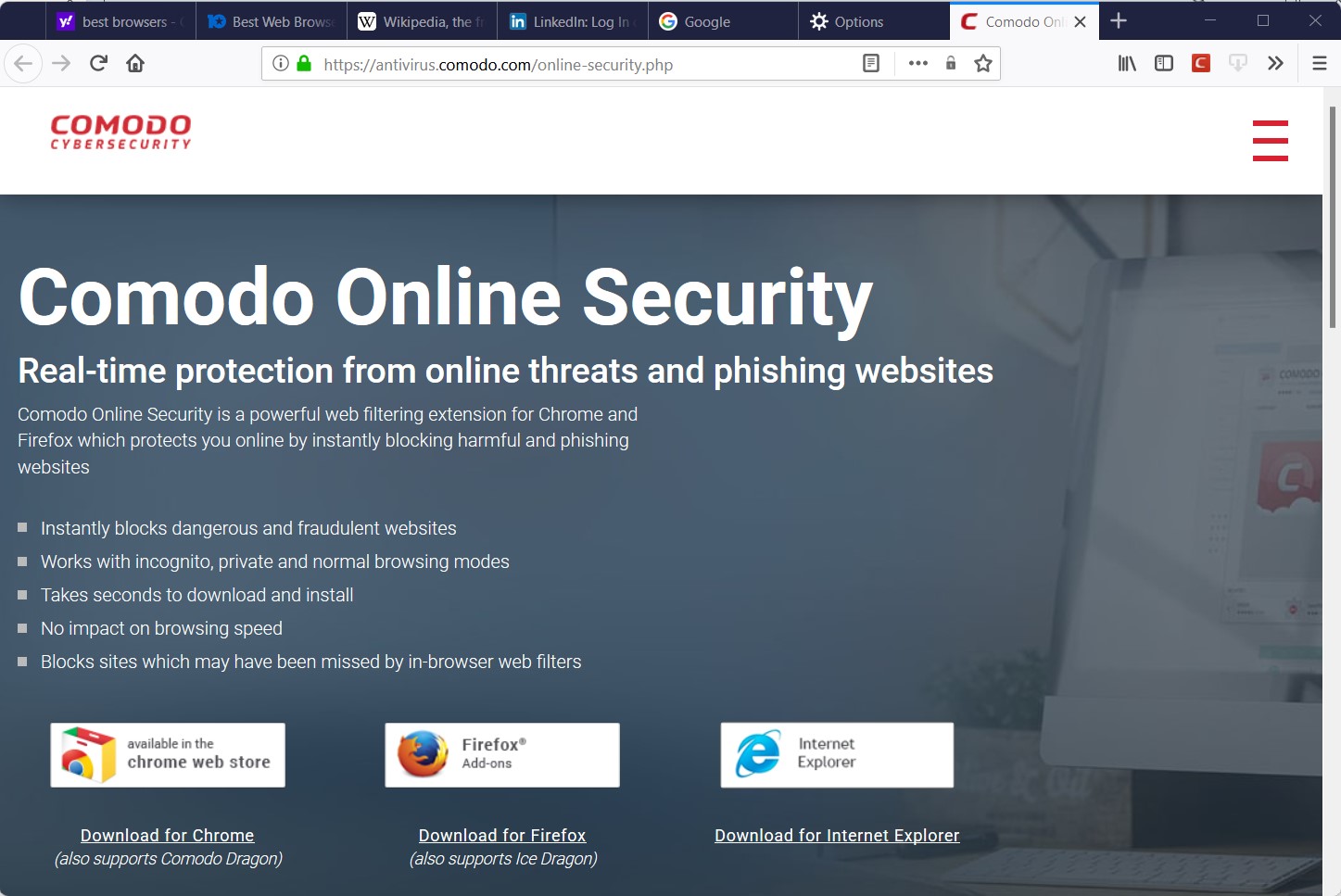 screenshot icedragon browser comodo online security