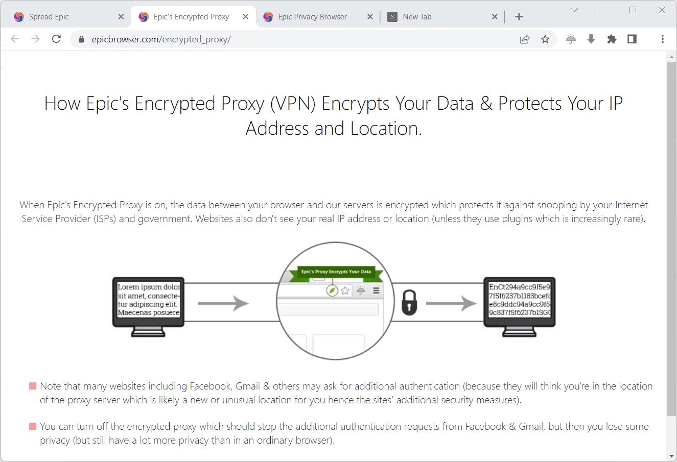 screenshot epic browser encrypted proxy vpn