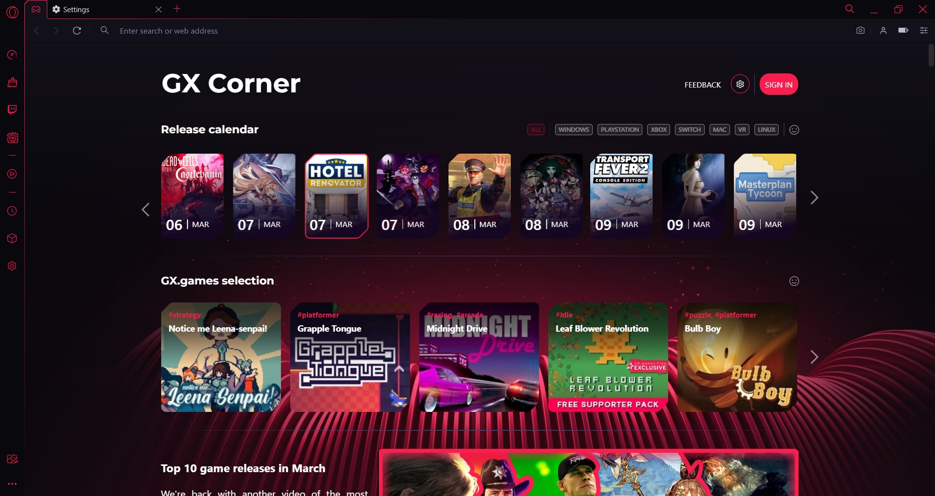 screenshot opera gx browser gx corner