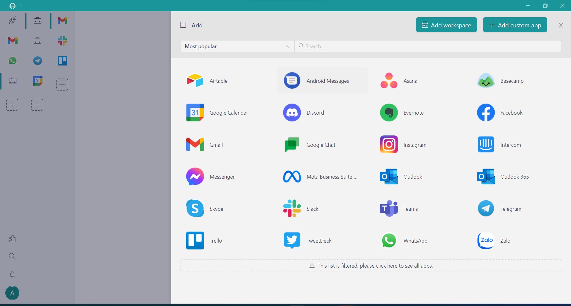 screenshot rambox browser apps