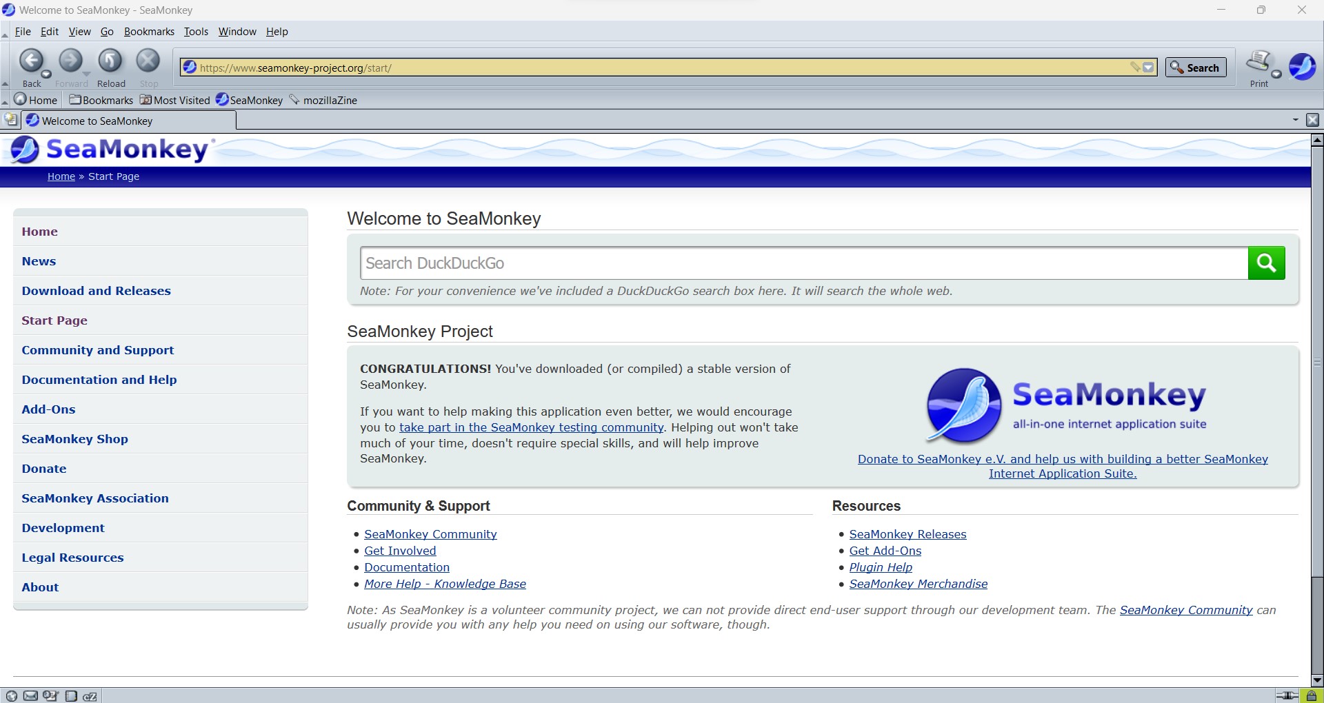 screenshot seamonkey browser welcome page seamonkey-project.org