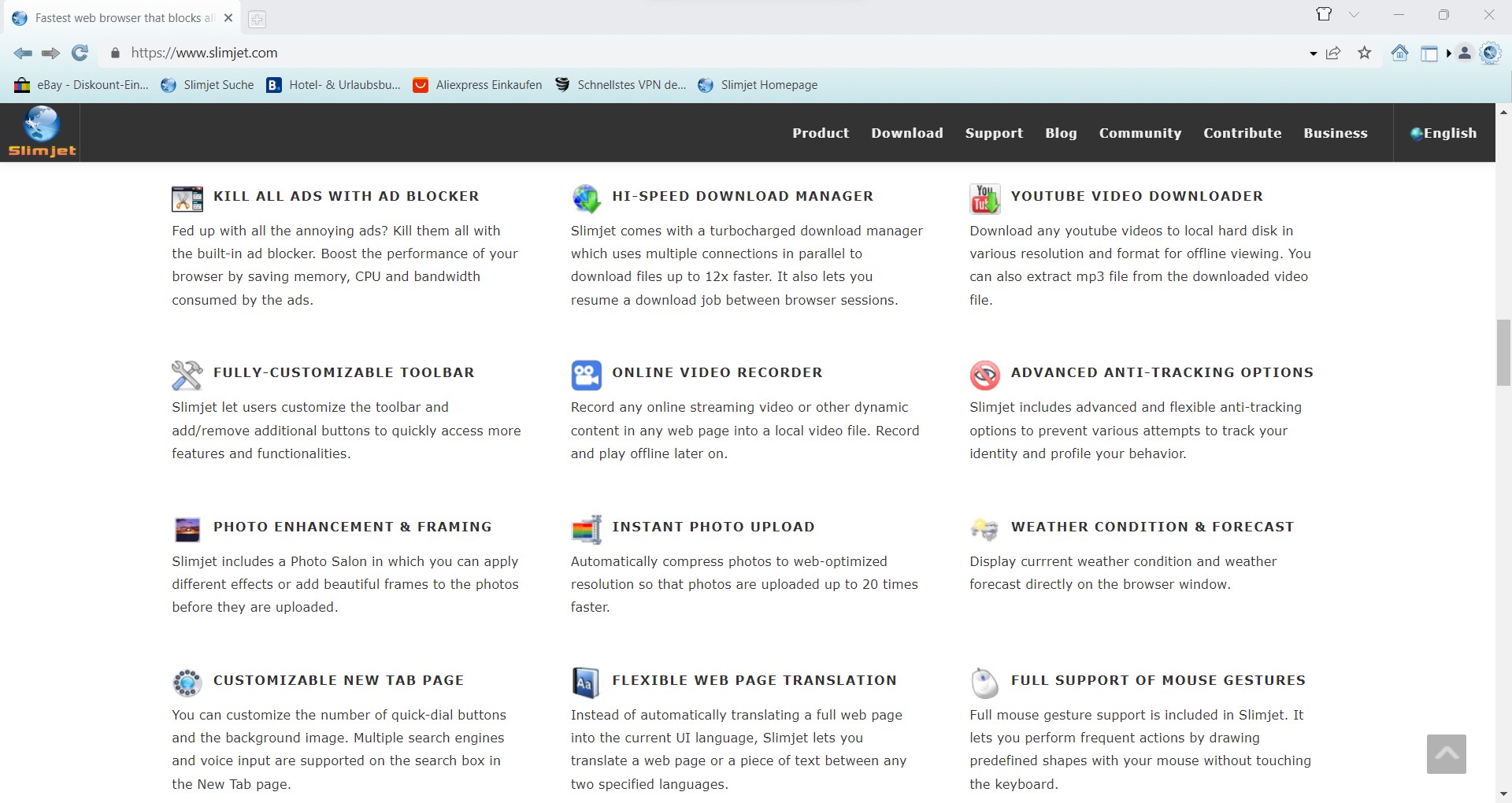 screenshot slimjet browser features